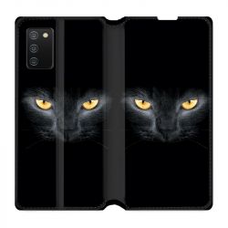 Housse cuir portefeuille Pour Samsung Galaxy A02S Chat Noir