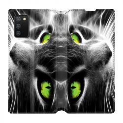 Housse cuir portefeuille Pour Samsung Galaxy A02S Chat Vert
