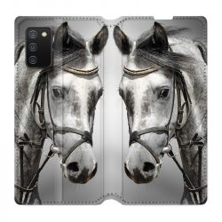 Housse cuir portefeuille Pour Samsung Galaxy A02S Cheval Blanc