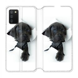 Housse cuir portefeuille Pour Samsung Galaxy A02S Chien Noir