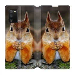 Housse cuir portefeuille Pour Samsung Galaxy A02S Ecureuil Face