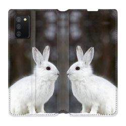 Housse cuir portefeuille Pour Samsung Galaxy A02S Lapin Blanc