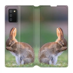 Housse cuir portefeuille Pour Samsung Galaxy A02S Lapin Marron
