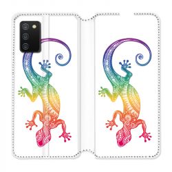 Housse cuir portefeuille Pour Samsung Galaxy A02S Animaux Maori Salamandre Color