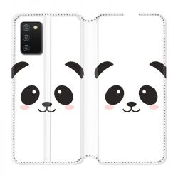 Housse cuir portefeuille Pour Samsung Galaxy A02S Panda Blanc