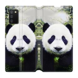 Housse cuir portefeuille Pour Samsung Galaxy A02S Panda Color