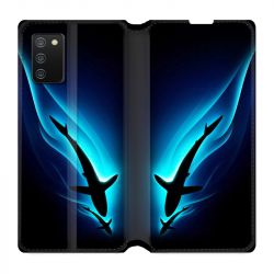 Housse cuir portefeuille Pour Samsung Galaxy A02S Requin Noir