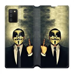 Housse cuir portefeuille Pour Samsung Galaxy A02S Anonymous Doigt
