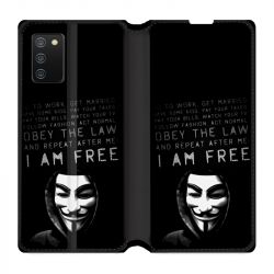 Housse cuir portefeuille Pour Samsung Galaxy A02S Anonymous I am free