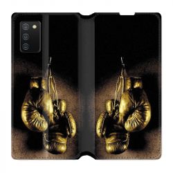 Housse cuir portefeuille Pour Samsung Galaxy A02S Boxe Gant Vintage