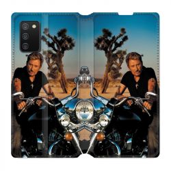 Housse cuir portefeuille Pour Samsung Galaxy A02S Johnny Hallyday Moto