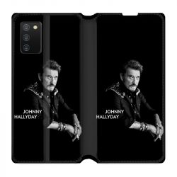 Housse cuir portefeuille Pour Samsung Galaxy A02S Johnny Hallyday Noir