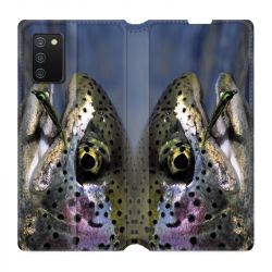 Housse cuir portefeuille Pour Samsung Galaxy A02S Peche Truite