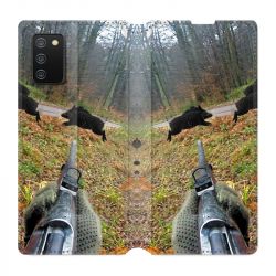 Housse cuir portefeuille Pour Samsung Galaxy A02S Chasse Vision Tir