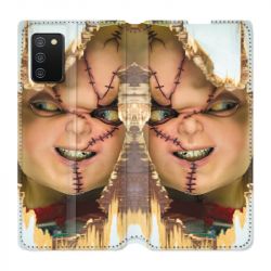 Housse cuir portefeuille Pour Samsung Galaxy A02S Chucky Blanc