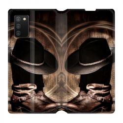 Housse cuir portefeuille Pour Samsung Galaxy A02S Cow Boy Chapeau