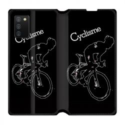 Housse cuir portefeuille Pour Samsung Galaxy A02S Cyclisme Ombre Blanche