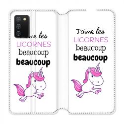 Housse cuir portefeuille Pour Samsung Galaxy A02S Decale Licornes
