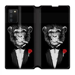 Housse cuir portefeuille Pour Samsung Galaxy A02S Decale Singe Mafia