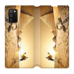 Housse cuir portefeuille Pour Samsung Galaxy A02S Egypte Chameau