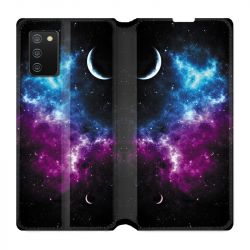 Housse cuir portefeuille Pour Samsung Galaxy A02S Univers Bleu Violet