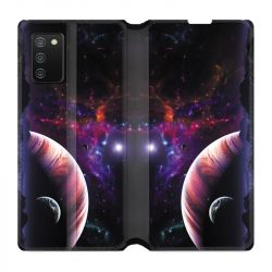 Housse cuir portefeuille Pour Samsung Galaxy A02S Planete Rouge
