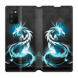Housse cuir portefeuille Pour Samsung Galaxy A02S Dragon Bleu