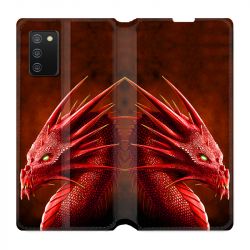 Housse cuir portefeuille Pour Samsung Galaxy A02S Dragon Rouge