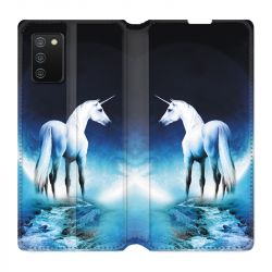 Housse cuir portefeuille Pour Samsung Galaxy A02S Licorne Lune