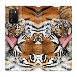 Housse cuir portefeuille Pour Samsung Galaxy A02S Bebe Tigre