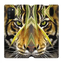 Housse cuir portefeuille Pour Samsung Galaxy A02S Oeil Tigre