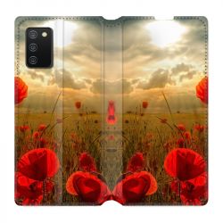 Housse cuir portefeuille Pour Samsung Galaxy A02S Fleur coquelicot