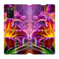 Housse cuir portefeuille Pour Samsung Galaxy A02S Fleur Lys Color