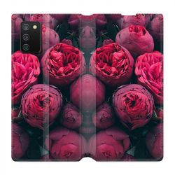 Housse cuir portefeuille Pour Samsung Galaxy A02S Fleur Pivoine