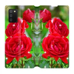 Housse cuir portefeuille Pour Samsung Galaxy A02S Fleur Rose Rouge