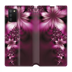 Housse cuir portefeuille Pour Samsung Galaxy A02S Fleur Violette Montante
