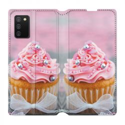 Housse cuir portefeuille Pour Samsung Galaxy A02S Cupcake