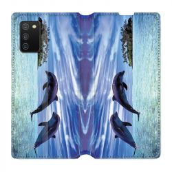 Housse cuir portefeuille Pour Samsung Galaxy A02S Dauphin Ile