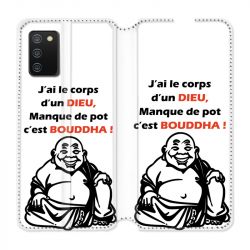 Housse cuir portefeuille Pour Samsung Galaxy A02S Humour Bouddha