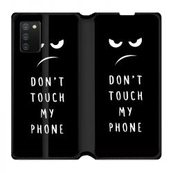 Housse cuir portefeuille Pour Samsung Galaxy A02S Humour Don't Touch