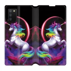 Housse cuir portefeuille Pour Samsung Galaxy A02S Licorne Arc en ciel