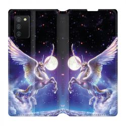 Housse cuir portefeuille Pour Samsung Galaxy A02S Licorne Céleste