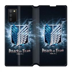 Housse cuir portefeuille Pour Samsung Galaxy A02S Manga Attaque Titans Noir
