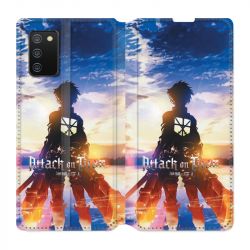 Housse cuir portefeuille Pour Samsung Galaxy A02S Manga Attaque Titans Soleil