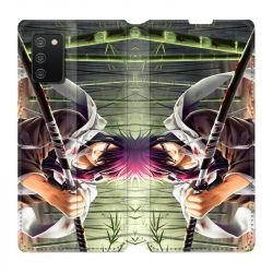 Housse cuir portefeuille Pour Samsung Galaxy A02S Manga Bambou