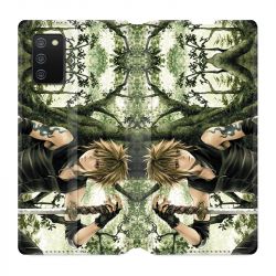 Housse cuir portefeuille Pour Samsung Galaxy A02S Manga Bois