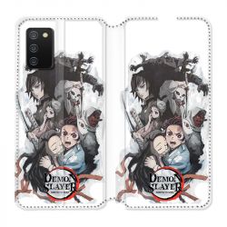 Housse cuir portefeuille Pour Samsung Galaxy A02S Manga Demon Slayer Blanc