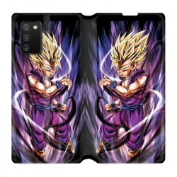Housse cuir portefeuille Pour Samsung Galaxy A02S Manga Dragon Ball Sangohan Violet