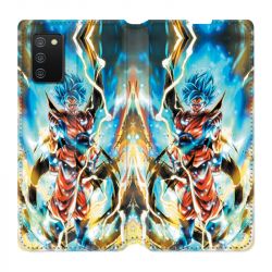 Housse cuir portefeuille Pour Samsung Galaxy A02S Manga Dragon Ball Sangoku Blanc