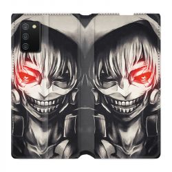 Housse cuir portefeuille Pour Samsung Galaxy A02S Manga Kaneki Noir